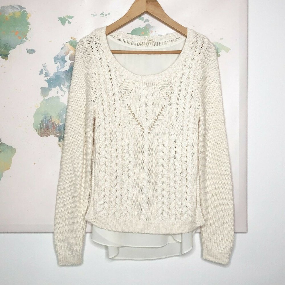 Anthropologie Moth Size Medium Sweater Ella Layered Cable Knit Ivory Long Womens